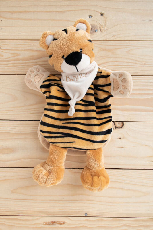  - savane - marionnette tigre marron beige 25 cm 